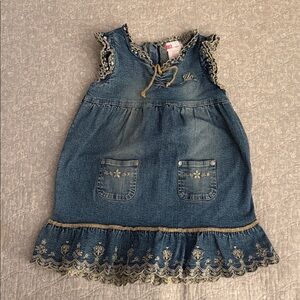 J-Lo Girls Dress Embroidered Denim Dress Vintage with Lace Trim 4T